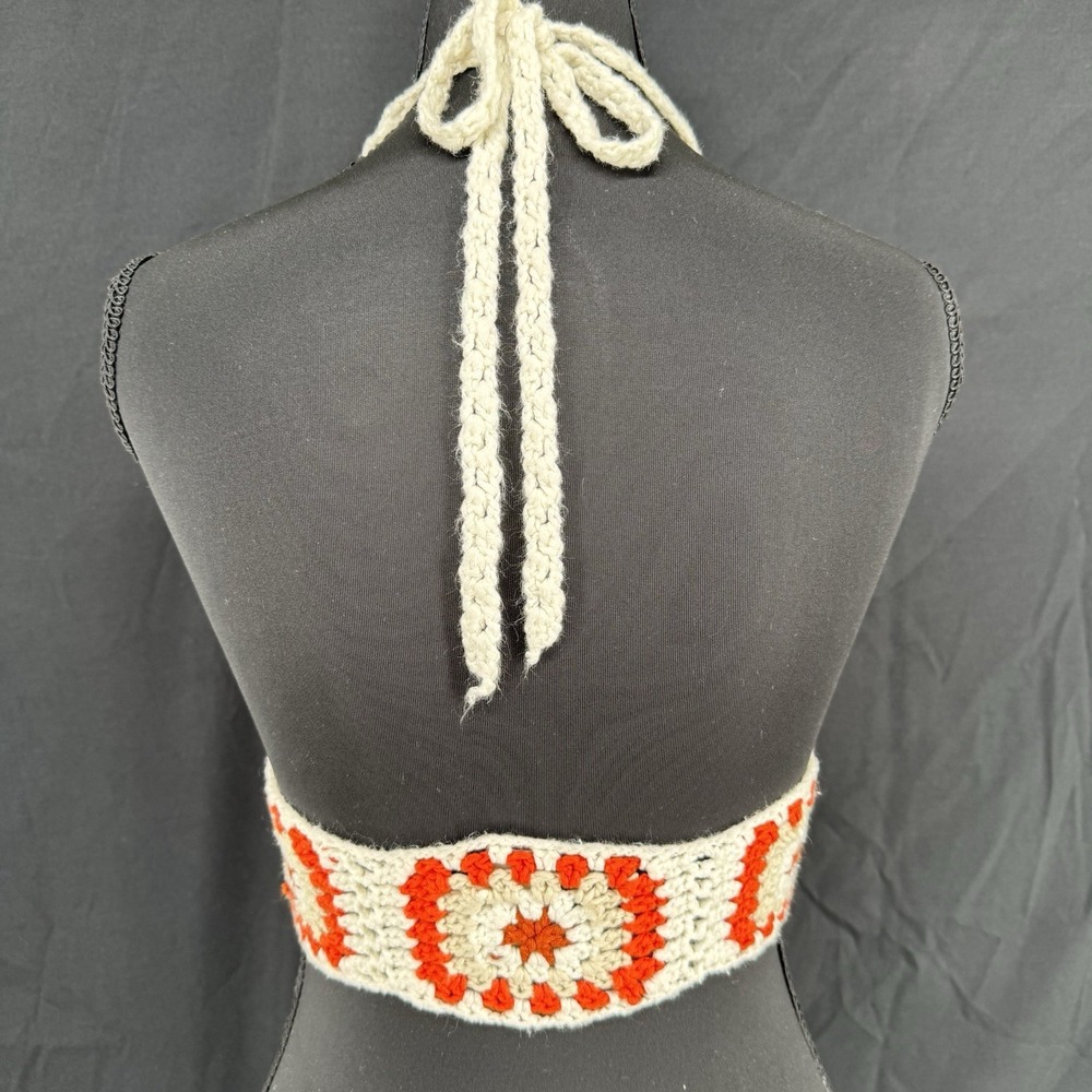 Crochet Babydoll Halter Crop Top Size S Boho Festival Hippie Coastal Resort Y2K - Picture 3 of 7